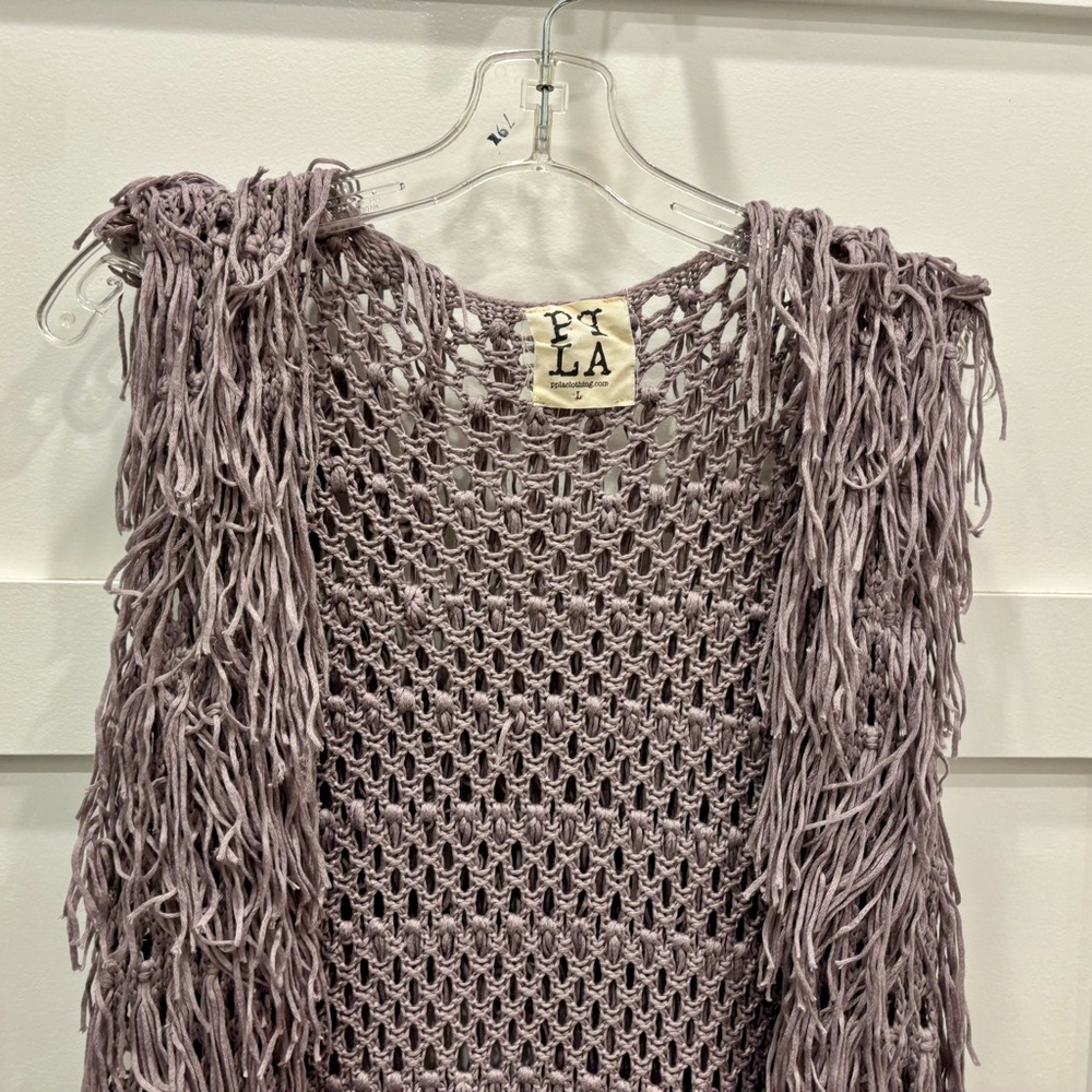 PPLA Open-Knit Flounder Fringe Cardigan in Quail Size Large - Picture 3 of 6